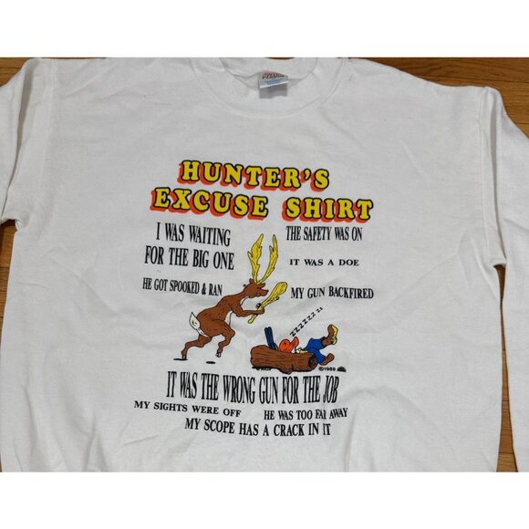 Lot of 2 Vintage Sweatshirts Size L – USA Flag & Hunter Cartoon – Made in USA - Picture 12 of 16